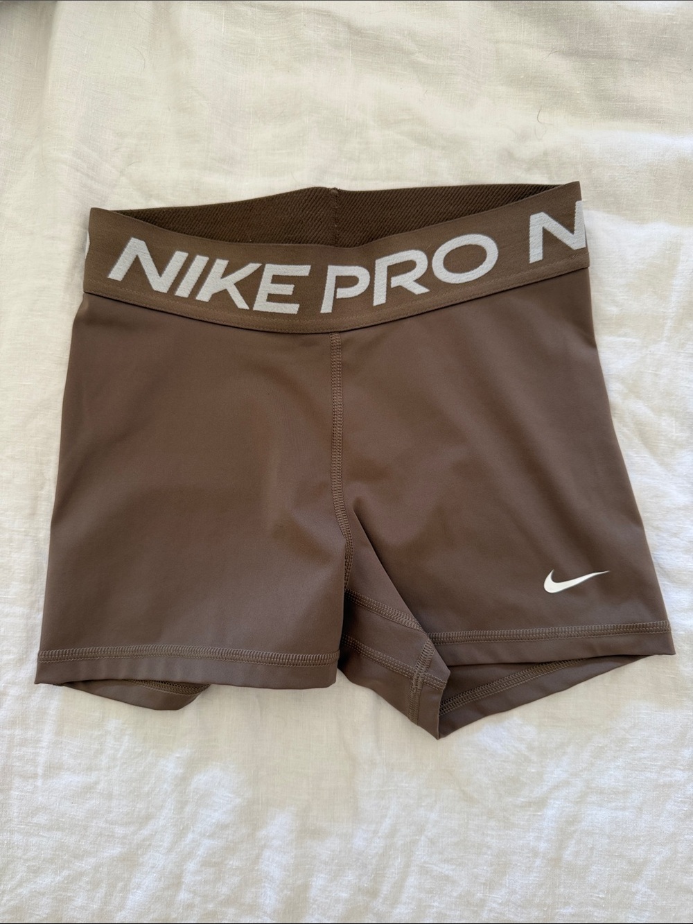 Nike Pro Women's Brown Athletic Compression Shorts with White Swoosh